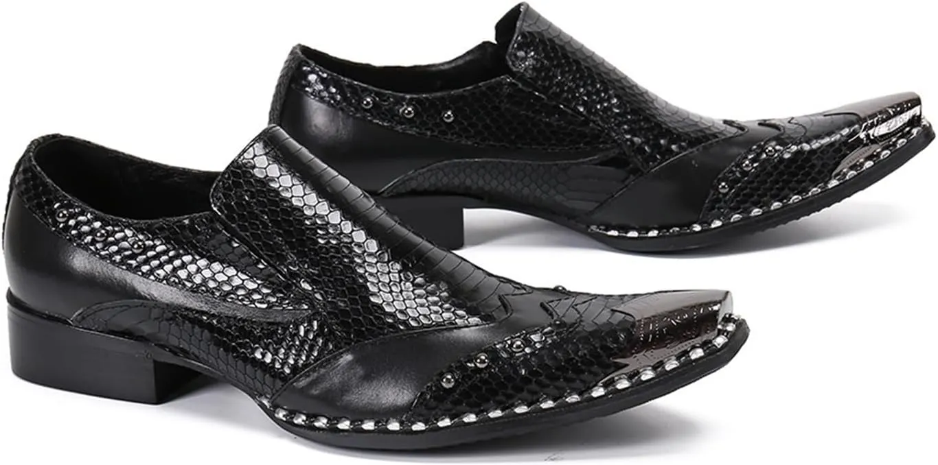 Mens Dress Shoes, Loafers Cowhide Shoes Genuine Leather Large Size Low Top Metal Toe Slip-Ons Breathable Wedding Shoes Casual Shoes