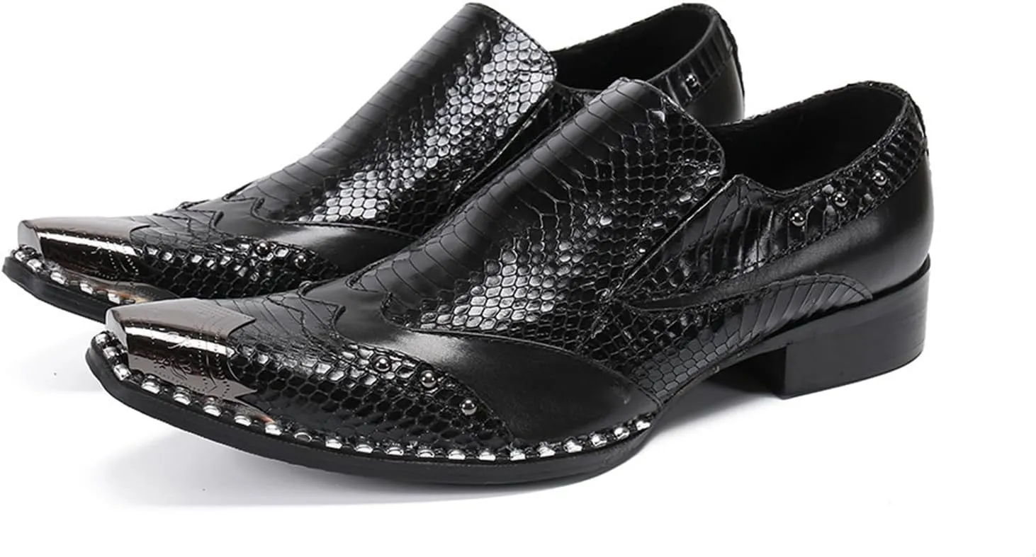Mens Dress Shoes, Loafers Cowhide Shoes Genuine Leather Large Size Low Top Metal Toe Slip-Ons Breathable Wedding Shoes Casual Shoes