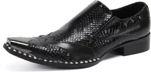 Mens Dress Shoes, Loafers Cowhide Shoes Genuine Leather Large Size Low Top Metal Toe Slip-Ons Breathable Wedding Shoes Casual Shoes