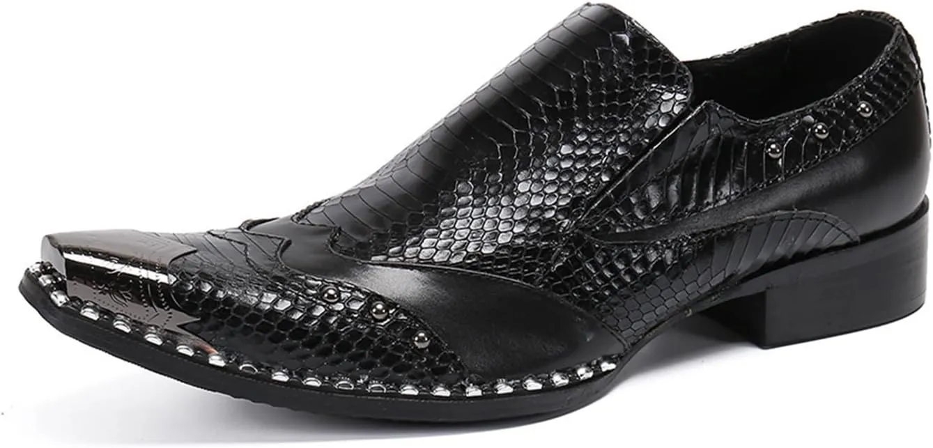 Mens Dress Shoes, Loafers Cowhide Shoes Genuine Leather Large Size Low Top Metal Toe Slip-Ons Breathable Wedding Shoes Casual Shoes