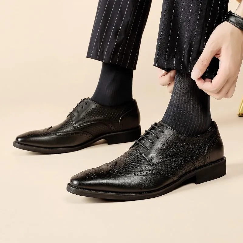 Men's Dress Shoes, Mens Oxford Shoes, Leather Stylish Lace-up Wingtip Brogues, Business Casual Formal Shoe