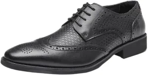 Men's Dress Shoes, Mens Oxford Shoes, Leather Stylish Lace-up Wingtip Brogues, Business Casual Formal Shoe