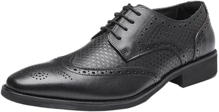 Men's Dress Shoes, Mens Oxford Shoes, Leather Stylish Lace-up Wingtip Brogues, Business Casual Formal Shoe