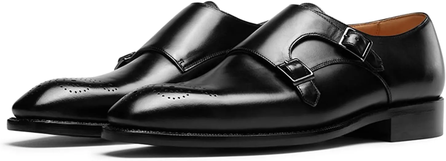 Men’s Dress Shoes Monk Strap Medallion Calf Leather for Business,Casual