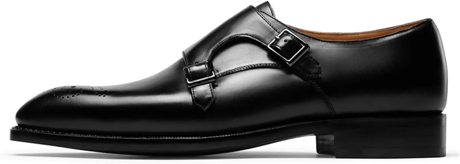 Men’s Dress Shoes Monk Strap Medallion Calf Leather for Business,Casual
