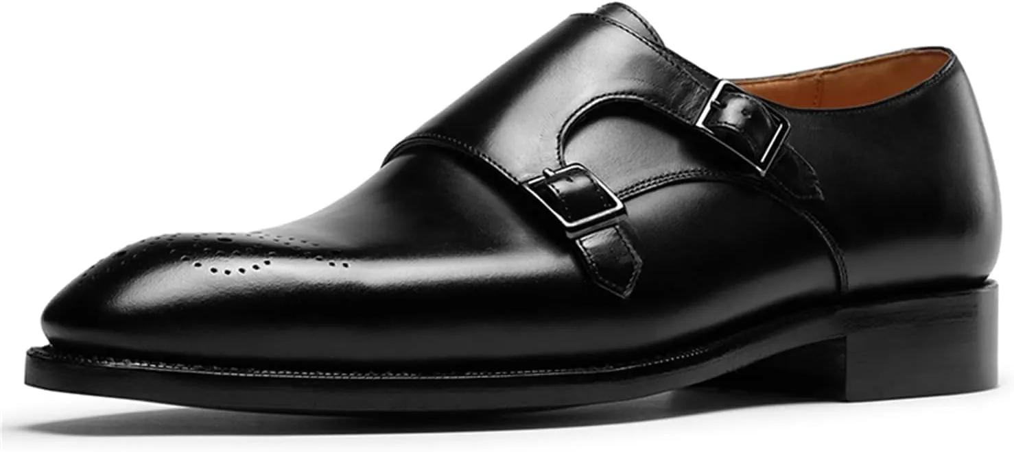Men’s Dress Shoes Monk Strap Medallion Calf Leather for Business,Casual