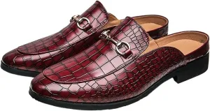 Mens Dress Shoes Summer Large Size Baotou Half Slippers Men's Shoes Crocodile Pattern British Lazy Shoes Casual Shoes Leather Shoes(WineRed,40)