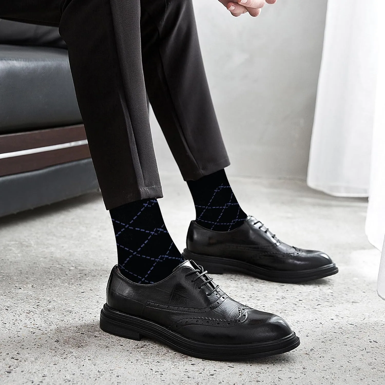 Mens Dress Socks Business Casual Pattern，6-Pairs Bamboo Crew Sock for Men Shoe Size 8-13