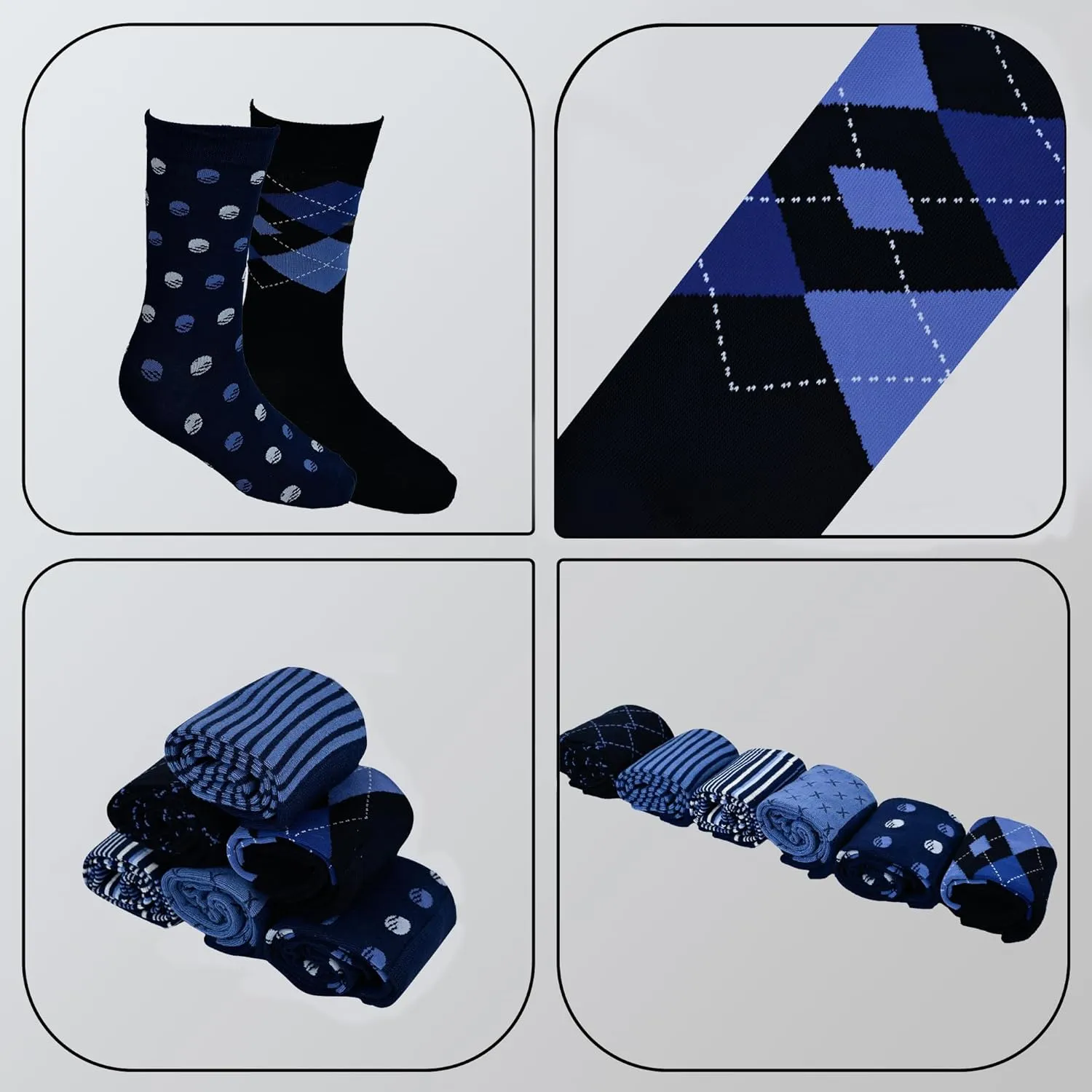 Mens Dress Socks Business Casual Pattern，6-Pairs Bamboo Crew Sock for Men Shoe Size 8-13