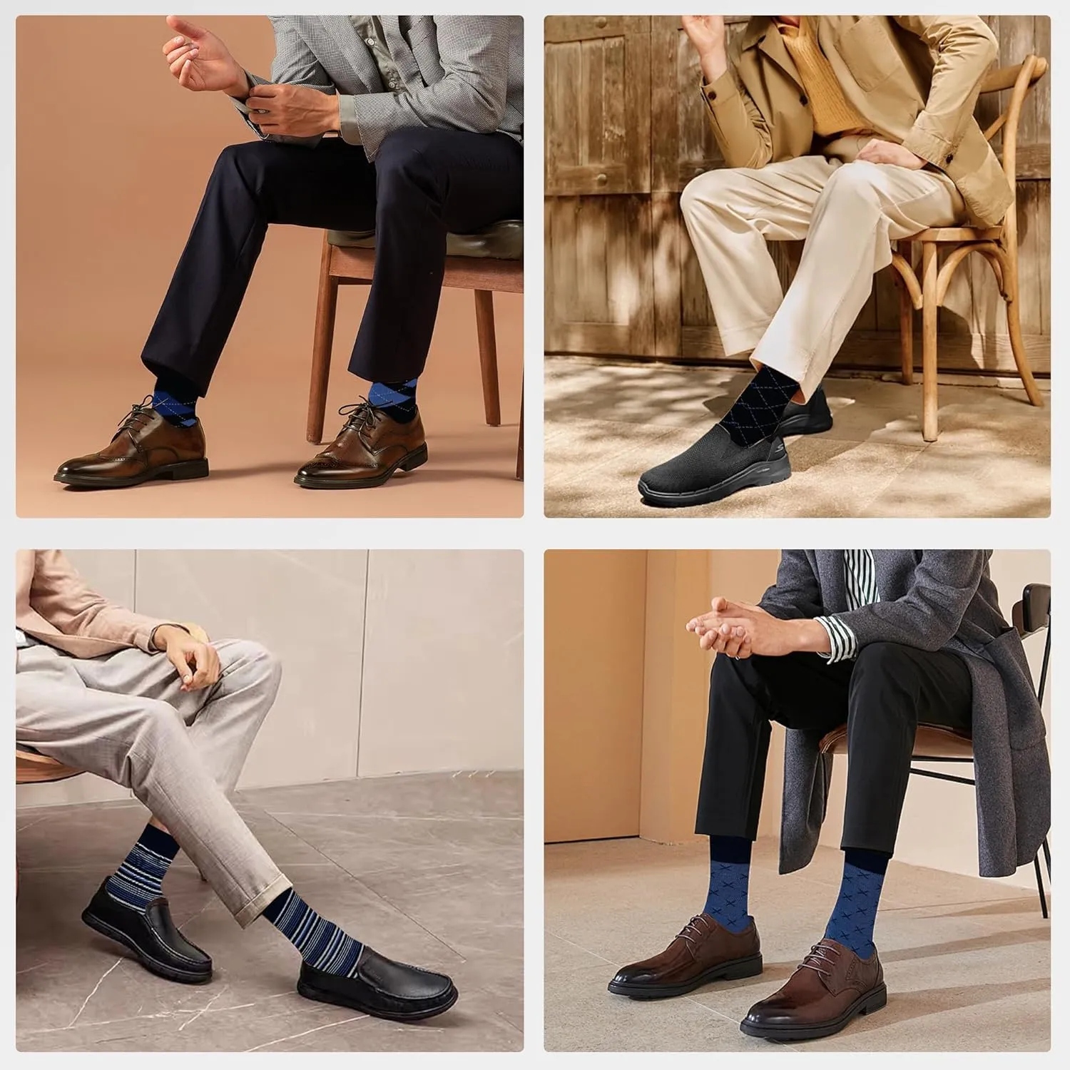 Mens Dress Socks Business Casual Pattern，6-Pairs Bamboo Crew Sock for Men Shoe Size 8-13