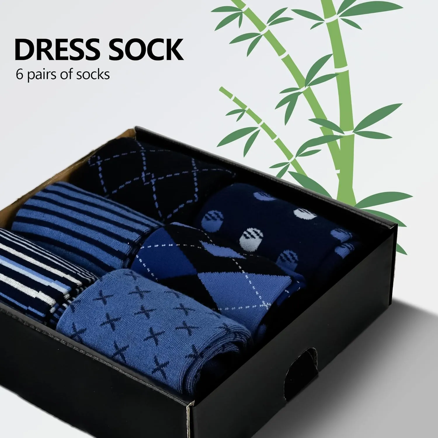 Mens Dress Socks Business Casual Pattern，6-Pairs Bamboo Crew Sock for Men Shoe Size 8-13