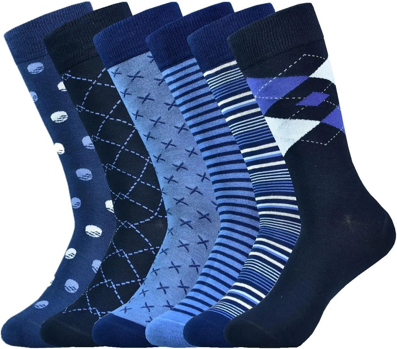 Mens Dress Socks Business Casual Pattern，6-Pairs Bamboo Crew Sock for Men Shoe Size 8-13