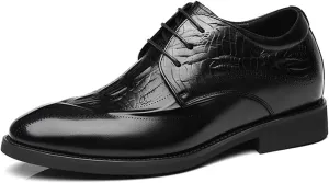 Mens Fashion Invisible Height Increasing Lace-Ups Leather Brogues Business Wedding Dress Shoes, 3.14'' Taller