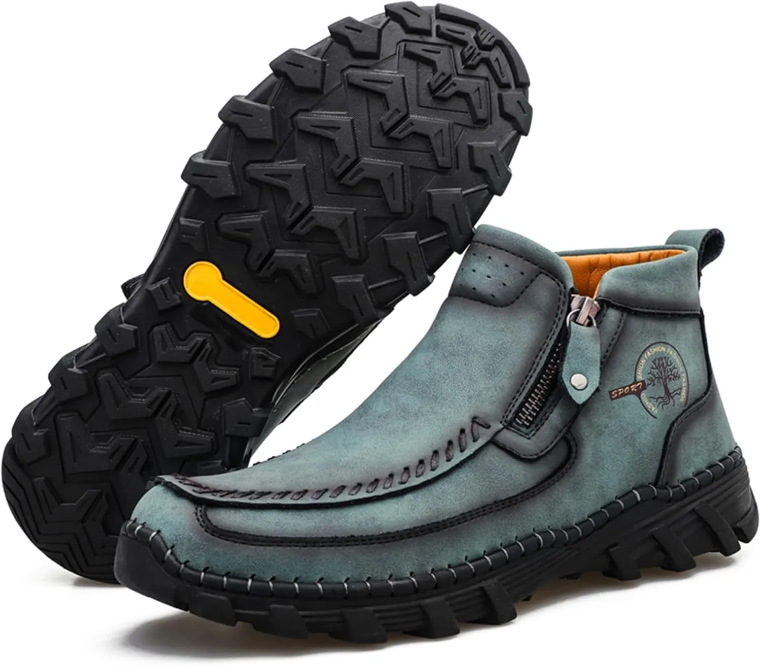 Men's Hand Stitching Leather Slip On Ankle Boots Side Zipper Casual Comfort Moccasin Chukka Boots Outdoor Walking Loafers for Working Driving Hiking
