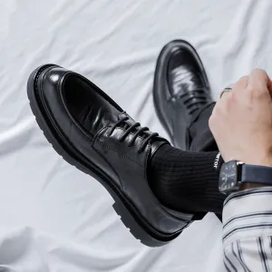 Men's Leather Business Formal Shoes - Pure Black (In Stock)