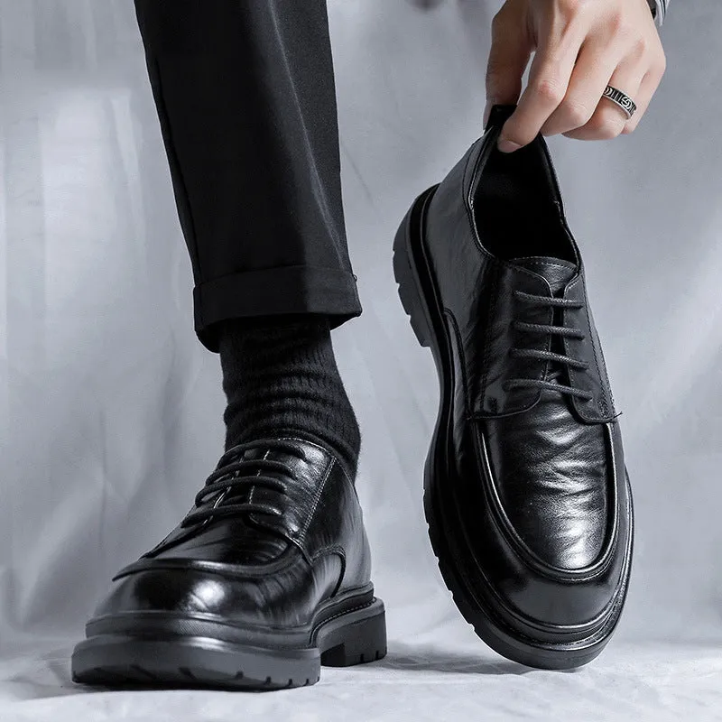 Men's Leather Business Formal Shoes - Pure Black (In Stock)