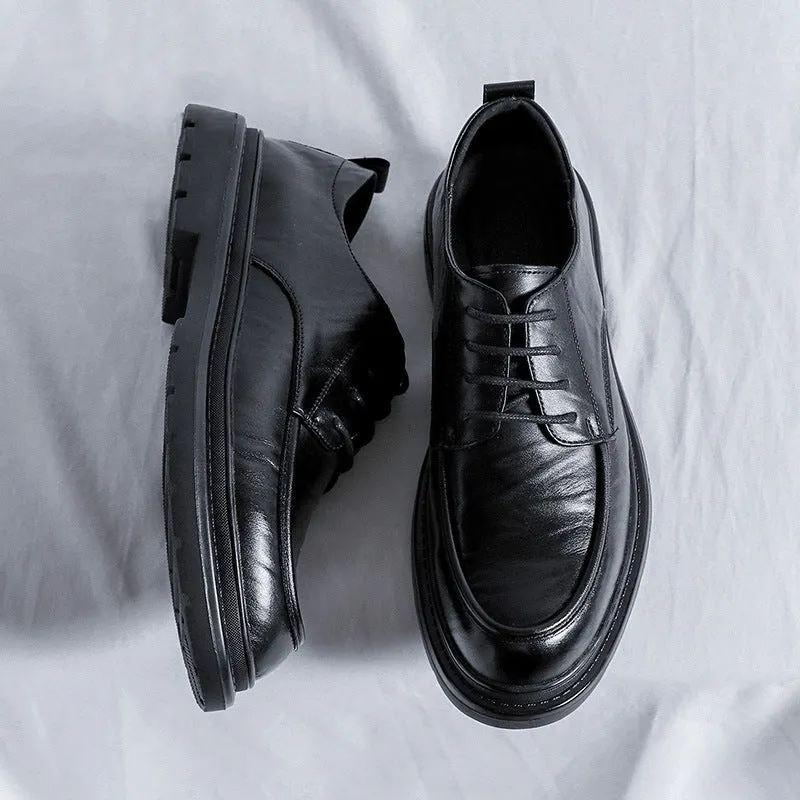 Men's Leather Business Formal Shoes - Pure Black (In Stock)