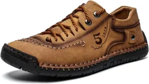 Men’s Leather Casual Shoes Slip On Loafers Slipper Handmade Stitching Outdoor Mens Lace Up Loafers Shoes Walking Driving Shoes Abrasion Resistance