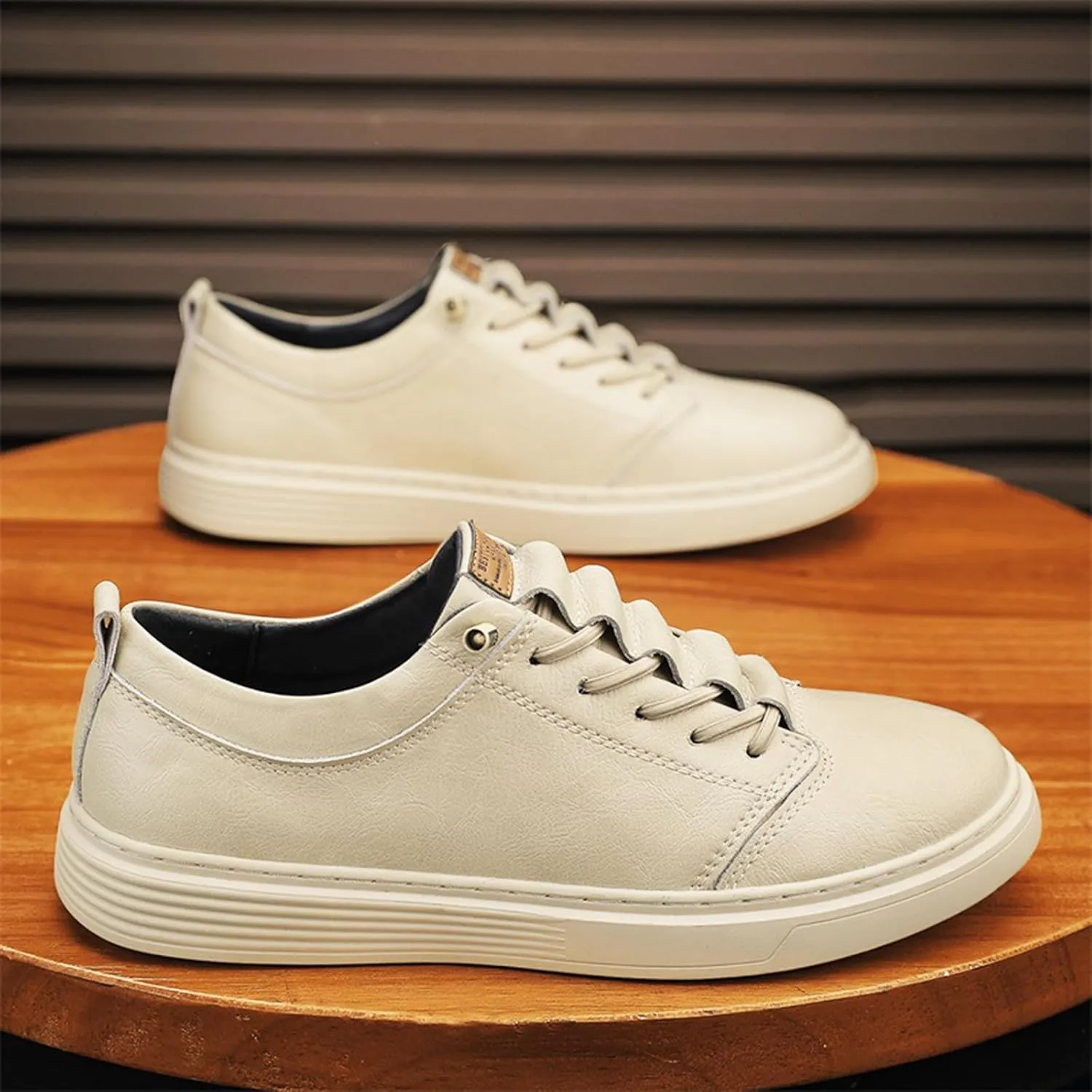 Men's Leather Fashion Sneakers Low Top Lace Up Round-Toe Waterproof Casual Sneake Retro Comfortable Business Oxford Dress Shoes