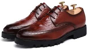 Men's Leather Lace-up Platform Casual Dressy Oxfords,Fashion Round Toe Brogue Business Formal Shoes for Party Wedding Driving Walking Shoes