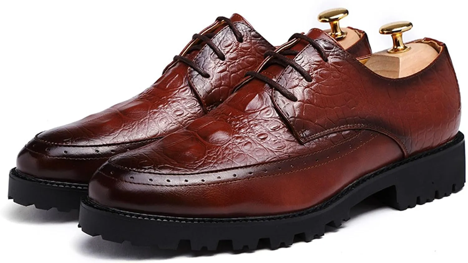 Men's Leather Lace-up Platform Casual Dressy Oxfords,Fashion Round Toe Brogue Business Formal Shoes for Party Wedding Driving Walking Shoes