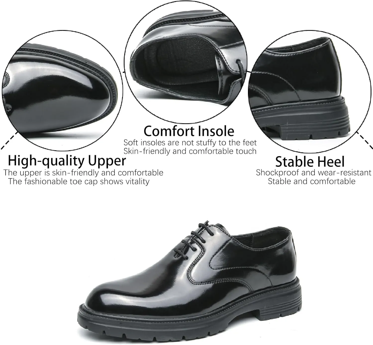 Men's Leather Lace Up Platform Oxfords Business Comfortable Chunky Heel Soft Bottom Dress Shoes Casual Work Office Formal Derby Shoes
