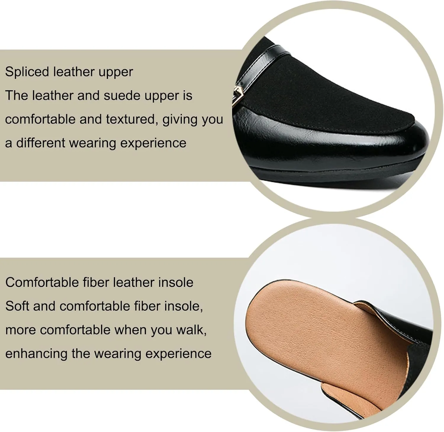 Men's Leather Metal Buckle Low Heel Formal Mules Retro Round Toe Suede Stitching Comfortable Non-Slip Flat Slingback Business Work Formal Half Slippers