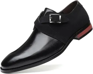 Men's Leather Oxford Dress Shoe Buckle Strap Low Top Walking Shoes Business Wedding Party Formal Shoes
