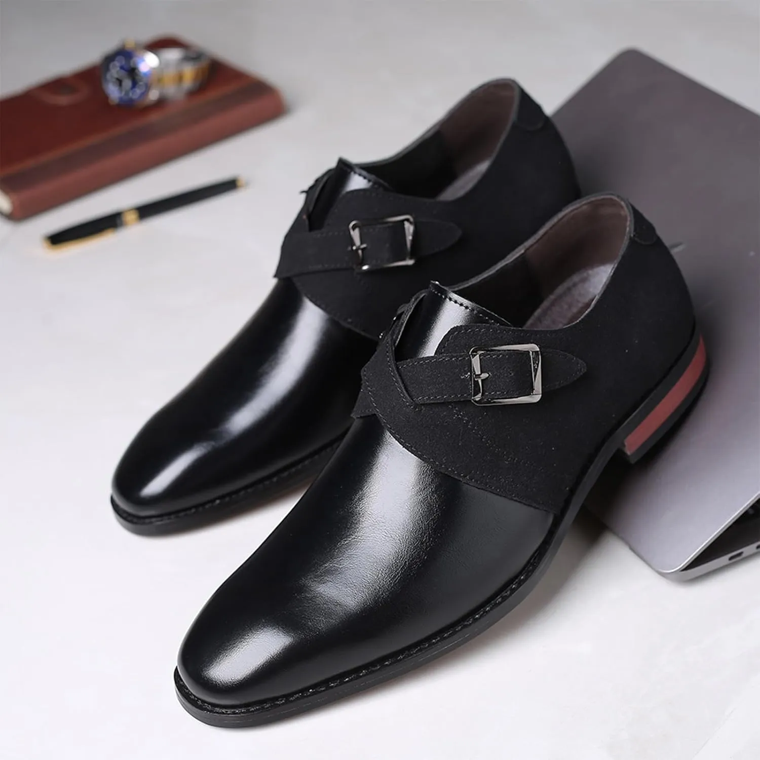 Men's Leather Oxford Dress Shoe Buckle Strap Low Top Walking Shoes Business Wedding Party Formal Shoes