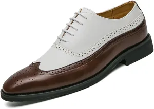 Men's Leather Wingtip Oxfords Dress Shoes, Classic lace-up Two-Tone Brogues Oxford Shoes, Fashionable high-end Formal Business Banquet Oxford Dress Shoes