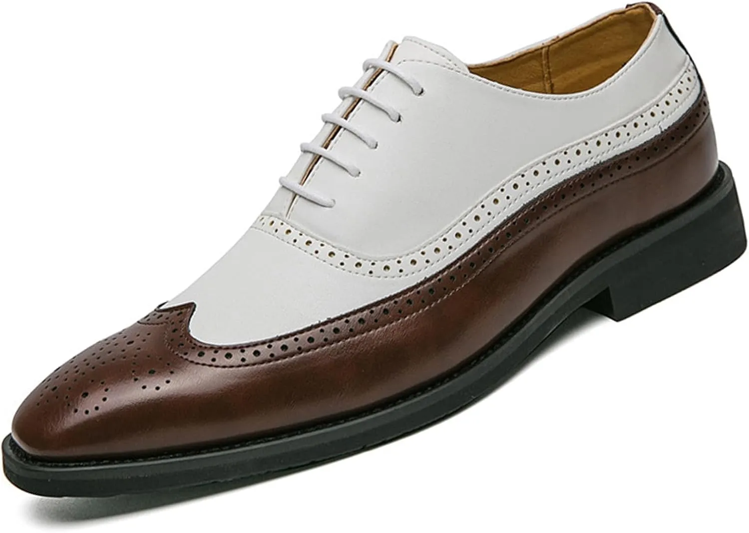 Men's Leather Wingtip Oxfords Dress Shoes, Classic lace-up Two-Tone Brogues Oxford Shoes, Fashionable high-end Formal Business Banquet Oxford Dress Shoes