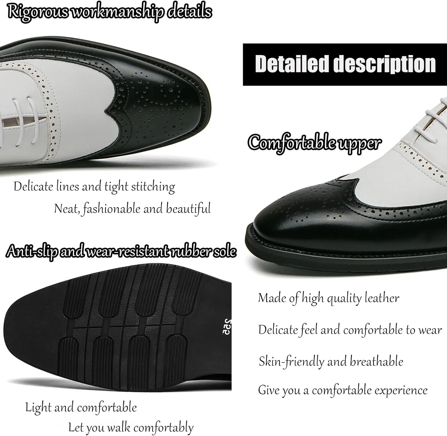 Men's Leather Wingtip Oxfords Dress Shoes, Classic lace-up Two-Tone Brogues Oxford Shoes, Fashionable high-end Formal Business Banquet Oxford Dress Shoes