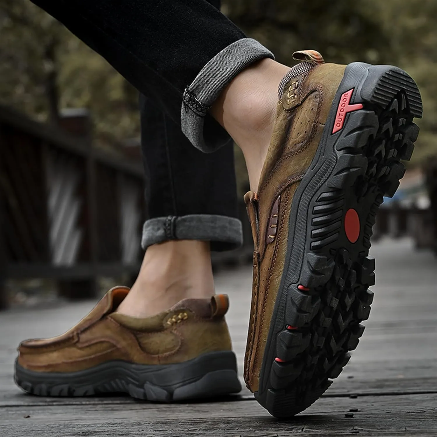 Men's Lightweight Wide Version Boat Shoes, Business and Office Casual Shoes, Comfortable Driving Casual Shoes Made of Cowhide, Black Penny Shoes, Outdoor Jogging Shoes