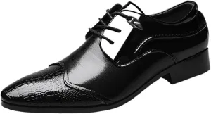Men's Patent Leather Brogue Oxford Shoes Fashion Round Toe Formal Business Shoes Formal Business Casual Oxford Trendy Plaid Upper Tuxedo Shoes for Men