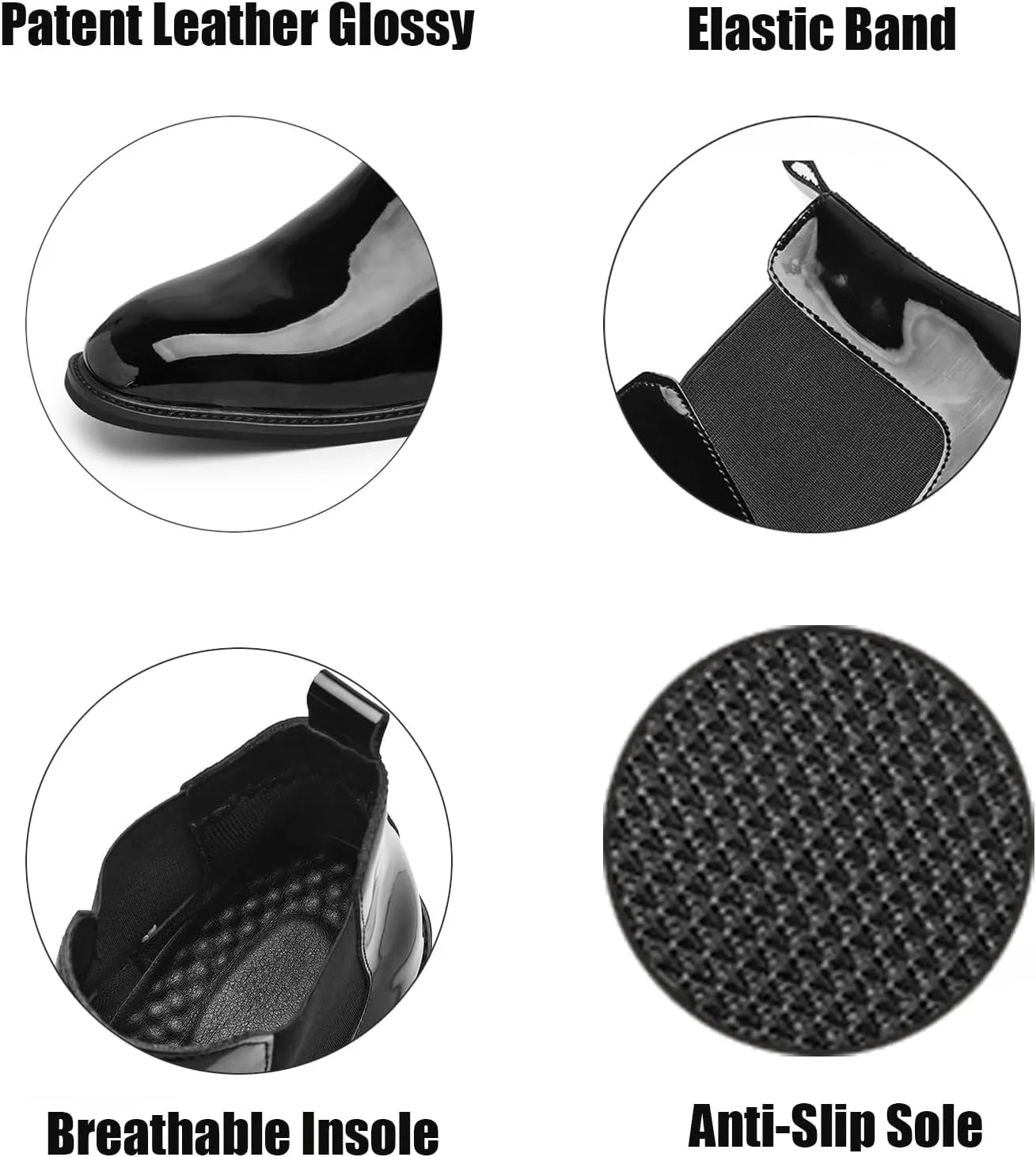 Men'S Patent Leather Chelsea Dress Boots Fashion Leather Waterproof Low Heel Elastic Band Slip On Ankle Boots Casual Business Formal Wedding Party Oxford Booties