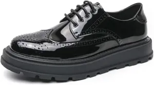 Mens Patent Leather Wingtip Platform Lace Up Dress Oxfords Shoes Vintage Brogue Penny Loafers Classic Wedding Formal Business Derby Shoes