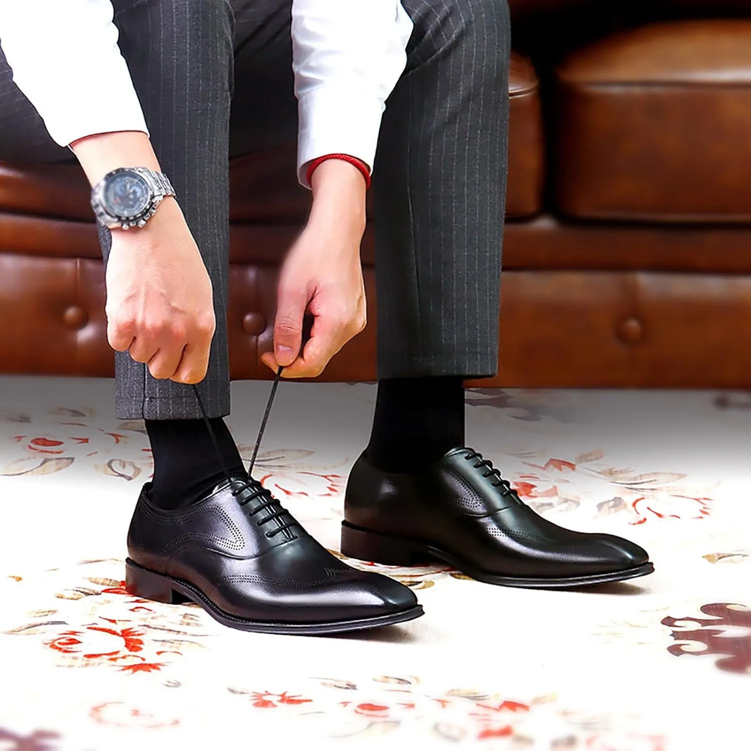 Men's Premium Leather Business Casual Shoes for Office, Wedding and Formal Events Non-Slip Rubber Sole, Handcrafted Cowhide & Comfort Fit