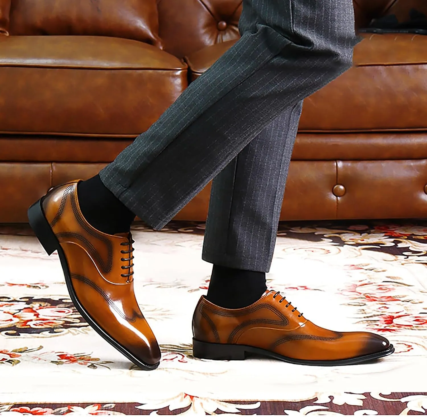 Men's Premium Leather Business Casual Shoes for Office, Wedding and Formal Events Non-Slip Rubber Sole, Handcrafted Cowhide & Comfort Fit