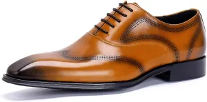 Men's Premium Leather Business Casual Shoes for Office, Wedding and Formal Events Non-Slip Rubber Sole, Handcrafted Cowhide & Comfort Fit