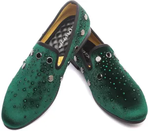 Mens Rhinestone Loafers Velvet Tuxedo Dress Shoes with Gold Plate Smoking Slippers Slip-On Penny Party Wedding Casual Shoes