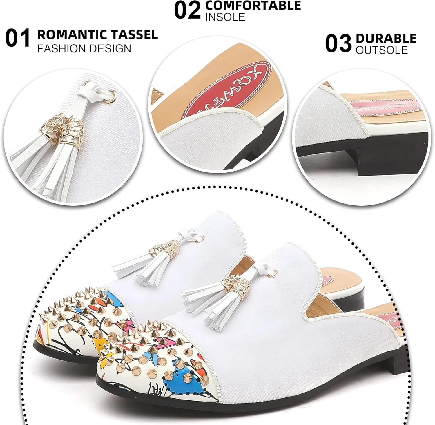 Men's Slip-on Mule Sandals Loafer with Gold Buckle,Fashion Leather Formal Wear Casual Backless Dress Slippers