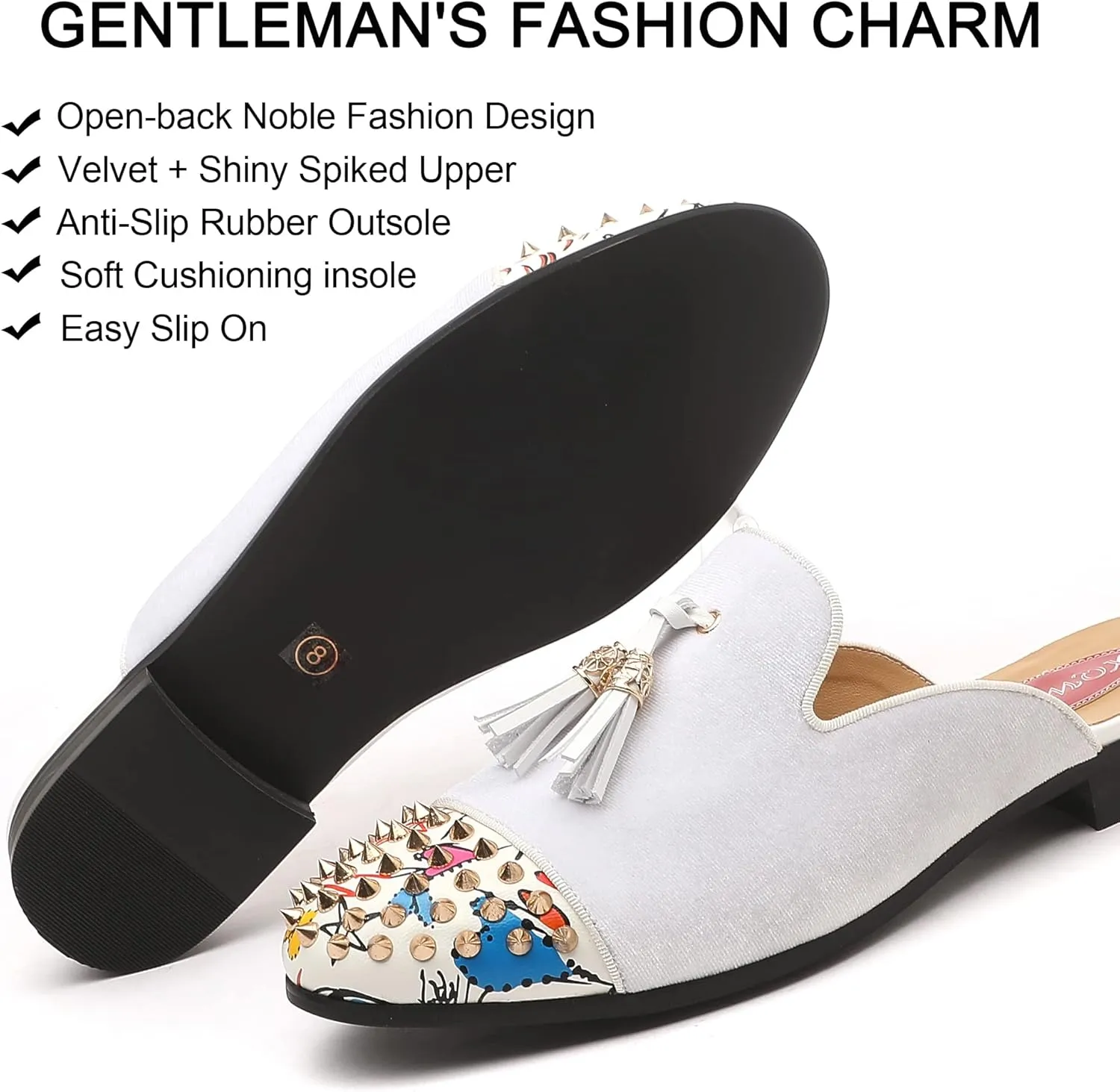 Men's Slip-on Mule Sandals Loafer with Gold Buckle,Fashion Leather Formal Wear Casual Backless Dress Slippers