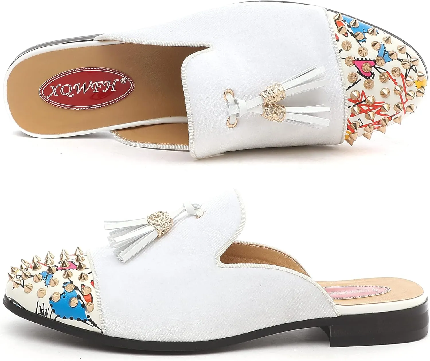 Men's Slip-on Mule Sandals Loafer with Gold Buckle,Fashion Leather Formal Wear Casual Backless Dress Slippers