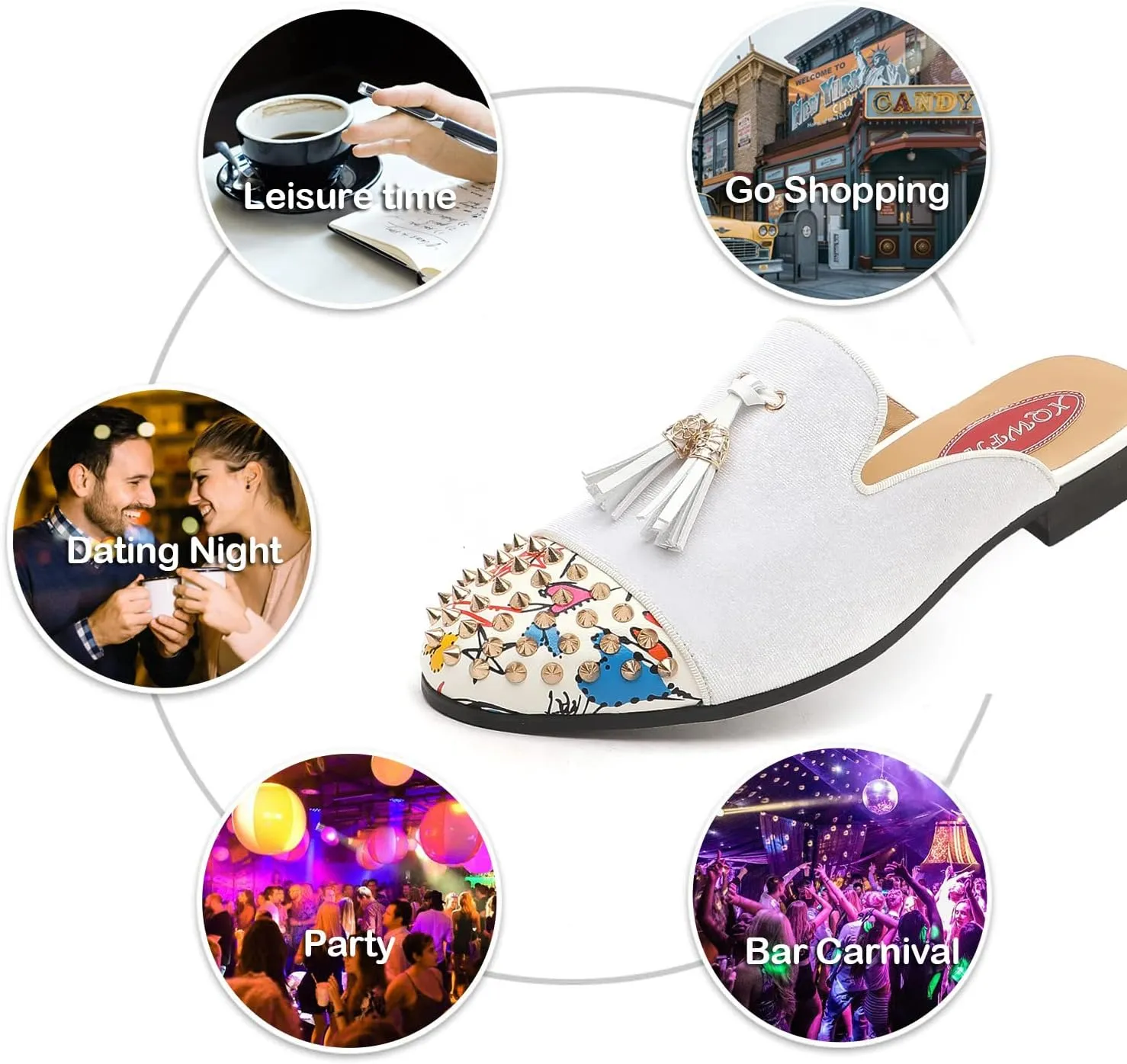 Men's Slip-on Mule Sandals Loafer with Gold Buckle,Fashion Leather Formal Wear Casual Backless Dress Slippers