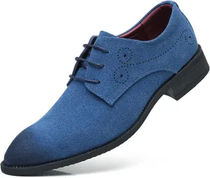 Men's Suede Lace Up Dress Oxford Shoes Classic Wingtip Rub Color Business Casual Brogues Shoes Fashionable Round Toe Formal Work Shoes