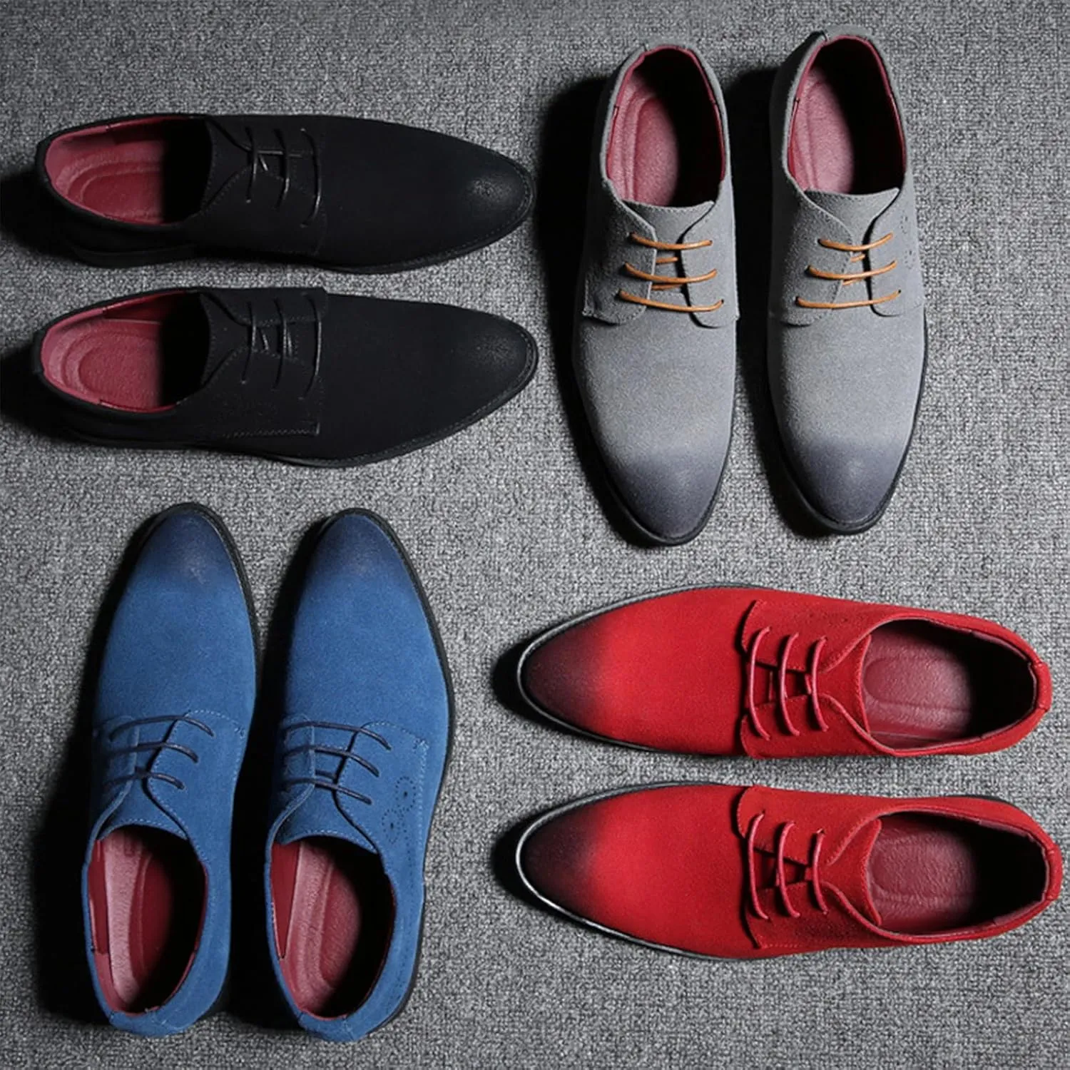 Men's Suede Lace Up Dress Oxford Shoes Classic Wingtip Rub Color Business Casual Brogues Shoes Fashionable Round Toe Formal Work Shoes