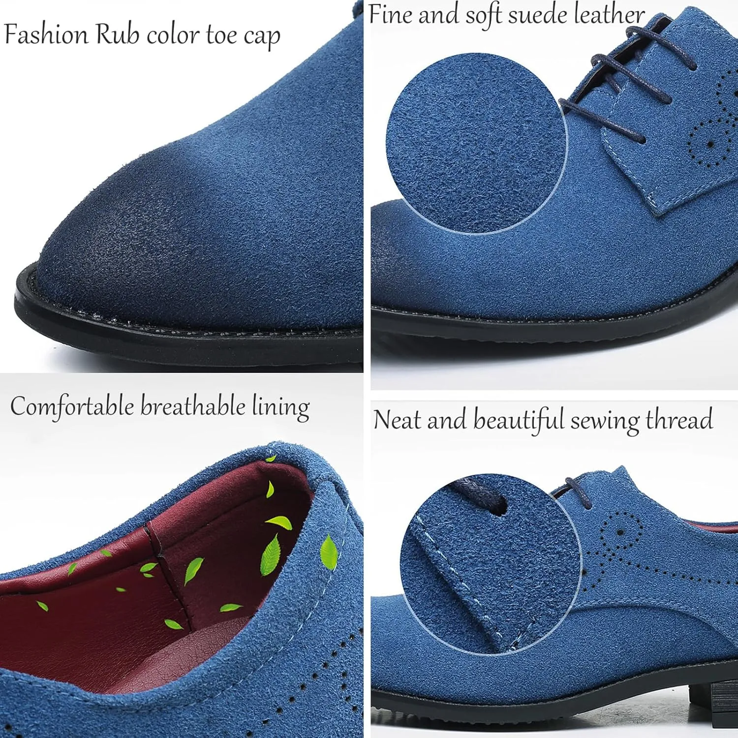 Men's Suede Lace Up Dress Oxford Shoes Classic Wingtip Rub Color Business Casual Brogues Shoes Fashionable Round Toe Formal Work Shoes