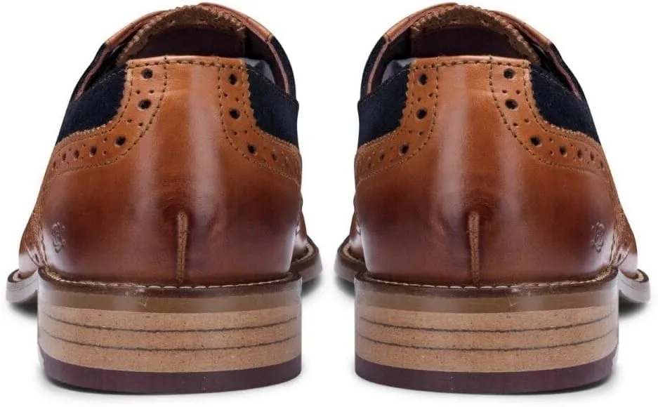 Mens Tan Leather Navy Suede Classic Oxford Formal Laced Vintage Brogue Shoes