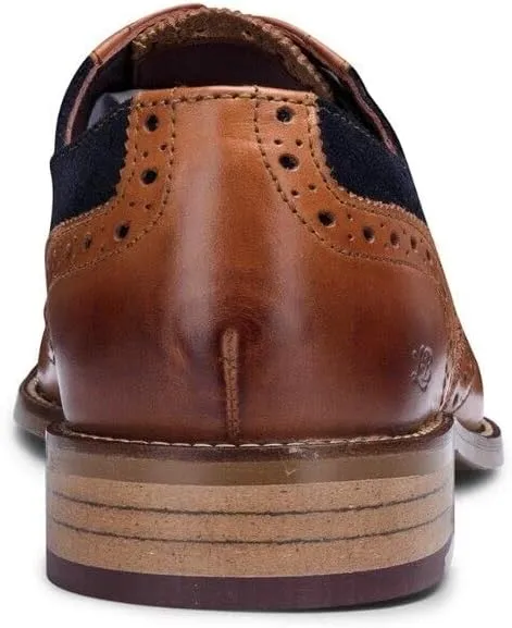 Mens Tan Leather Navy Suede Classic Oxford Formal Laced Vintage Brogue Shoes
