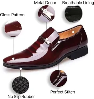 Men's Tuxedo Dress Shoes Formal Classic Faux Patent Leather Oxfords Business Wedding Derby Shoe for Men Cap Toe Wingtip Black Burgundy